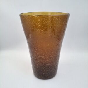 Vintage Amber Seeded‎ Glass Vase Hand Blown Conical Trumpet Shape 9" MCM
